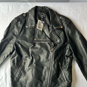 Bebe Black Vegan Leather Jacket with Stud Accents . Medium